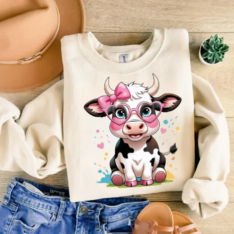 cute cow with pink heart-shaped glasses cute cow with pink heart-shaped glasses